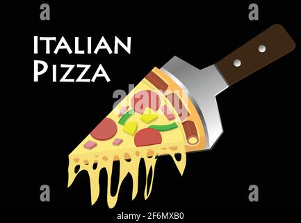 Pizza su spatola su sfondo nero, disegno vettoriale Illustrazione Vettoriale