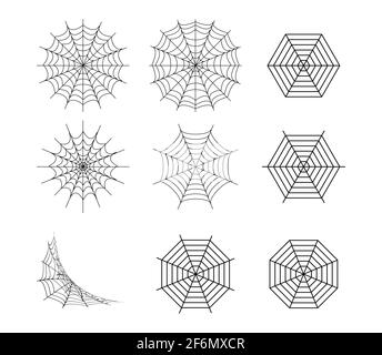 Insieme isolato di ragnatela su disegno vettoriale bianco Illustrazione Vettoriale