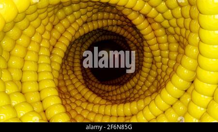 Sfondo astratto con foro vortex 3D fatto di palline lucide o bolle per carta da parati o copertina. Illustrazione 3D. Foto Stock