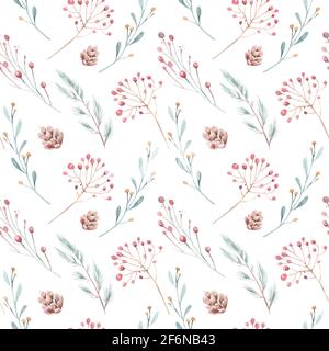 motivo floreale senza cuciture acquerello. Grande set di elementi floreali acquerelli. Può essere usato per le schede, gli inviti, le schede di salvataggio della data e molto altro Foto Stock