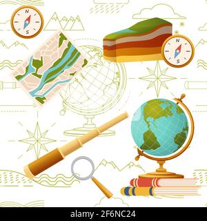 Schema senza giunture Geografia corsi di scienza concetto di formazione online o lezione di scuola illustrazione vettoriale su sfondo bianco. Illustrazione Vettoriale