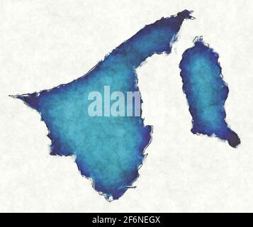 Mappa Brunei con linee tracciate e illustrazione blu acquerello Foto Stock