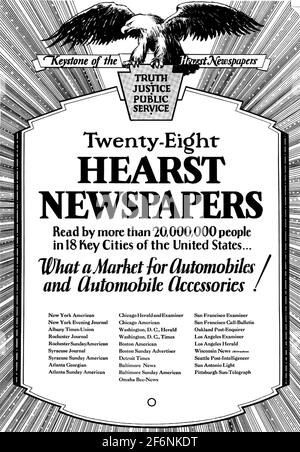 WILLIAM RANDOLPH HEARST (1863-1951) media mogul americano. Un annuncio circa 1930 che promuove i suoi numerosi titoli di giornale. Foto Stock