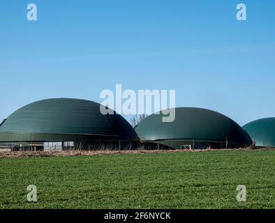 Impianto di biogas in Germania con cielo blu Foto Stock