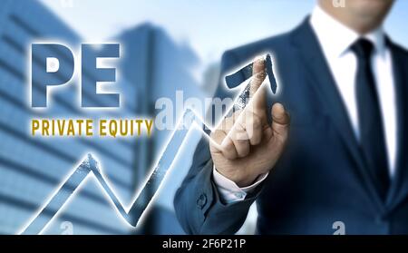 Il concetto di private equity è dimostrato dall'uomo d'affari. Foto Stock