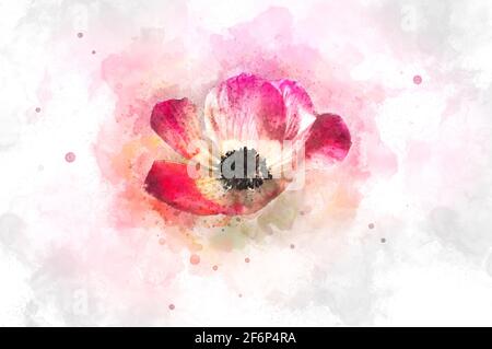 Immagine migliorata digitalmente di un bouquet di rosso coltivato e. Fiori porpora Anemone coronaria Foto Stock