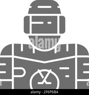 Giocatore di hockey su ghiaccio vettoriale, icona grigia portiere. Illustrazione Vettoriale