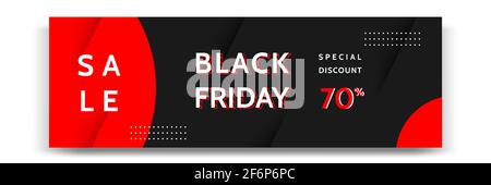 Banner di vendita minimal moderno geometrico orizzontale Black Friday in colore nero, bianco e rosso. Modello vettoriale e layout design per il web, blog, social me Illustrazione Vettoriale