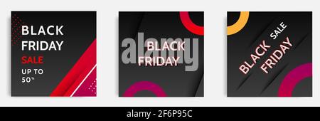 Banner di vendita minimal moderno geometrico orizzontale Black Friday in colore nero, bianco e rosso. Modello vettoriale e layout design per il web, blog, social me Illustrazione Vettoriale