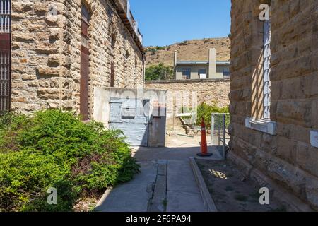 Old Idaho Penitentiary Site in Boise, ID - storico carcere pre-coloniale territorio per i feloni condannati e assassini del 1800 - 1970's, luogo infestato Foto Stock