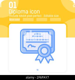 Icona del vettore del diploma con profilo blu di alta qualità isolato su sfondo bianco. Immagine simbolo del certificato per Web, ui, ux, Web Illustrazione Vettoriale