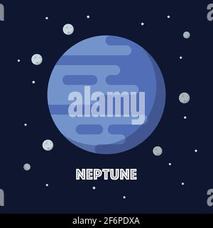 Nettuno sullo sfondo spaziale. Stella e pianeti su sfondo galassico. Illustrazione vettoriale di stile piatto Illustrazione Vettoriale