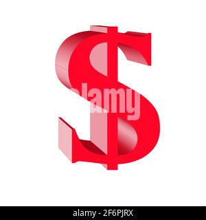Simbolo dell'icona del dollaro americano. Simbolo rosso dollaro USA isolato su sfondo bianco. illustrazione 3d Foto Stock