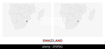 Due versioni della mappa dello Swaziland, con la bandiera dello Swaziland e evidenziata in grigio scuro. Mappa vettoriale. Illustrazione Vettoriale