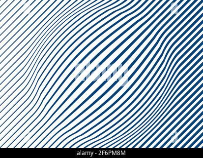 Semplici strisce di linee curve in blu su sfondo bianco. Rappresentazione geometrica delle strisce Foto Stock