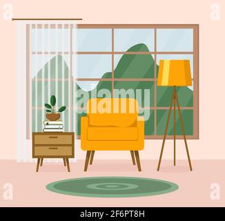 Luminoso, confortevole e accogliente soggiorno interno Illustrazione Vettoriale