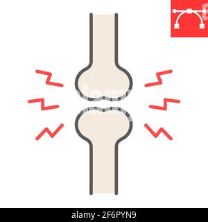 Icona della linea di colore del dolore articolare, osteoporosi e artrite, icona del vettore del dolore osseo, grafica vettoriale, segno del contorno con tratto modificabile, eps 10. Illustrazione Vettoriale