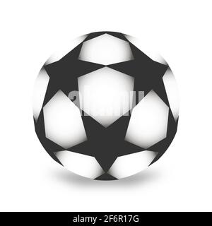 Bianco e nero palla calcio isolati su sfondo bianco. Attrezzature sportive di elemento di design, illustrazione vettoriale. Illustrazione Vettoriale