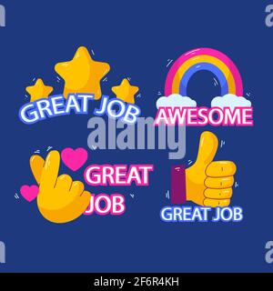 Serie di adesivi per lavori di qualità e di qualità illustrazione vettoriale. Illustrazione Vettoriale