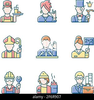 Set di icone di colore RGB di classe sociale Illustrazione Vettoriale