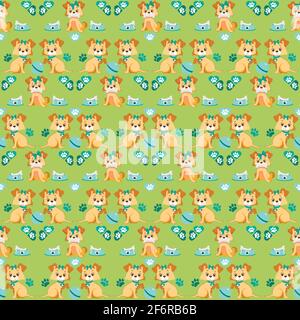 Vettore di modello di cane. Dog Bowl, segni osso e zampa Illustrazione Vettoriale