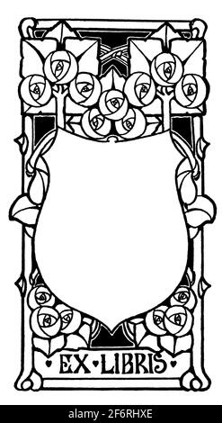 blank shield nome targa design con art nouveau floreale Cornice dell'artista scozzese Gordon W Mason dello studio 1903 Rivista di fine e applicata Foto Stock