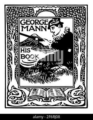 George Mann bookplate con pesca di pescatori da Scott Calder 1903 lo Studio Magazine of fine and Applied Art Foto Stock