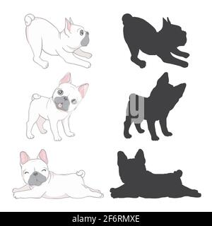 Set carino cucciolo di bulldog francese. Vettore, illustrazione Illustrazione Vettoriale