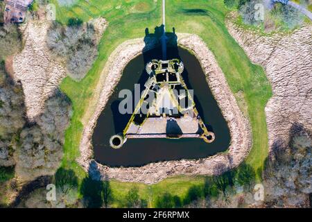 Veduta aerea del Castello di Caerlaverock a Dumfries e Galloway, Scozia, Regno Unito Foto Stock