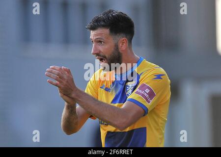 Frosinone, Italia. 02 aprile 2021. Petro Iemmello giocatore di Frosinone, durante la partita del campionato italiano Serie B tra Frosinone vs Reggiana risultato finale 0-0, partita disputata allo stadio Benito Stirpe di Frosinone. Italia, 02 aprile 2021. (Foto di Vincenzo Izzo/Sipa USA) Credit: Sipa USA/Alamy Live News Foto Stock