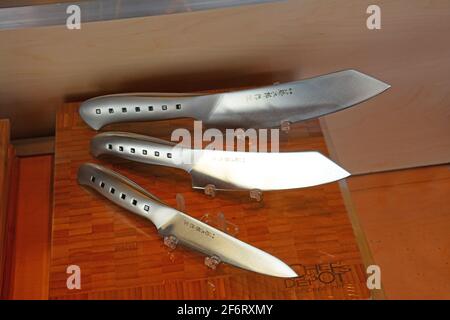 Tre coltelli da cucina, coltelli Chef Foto Stock