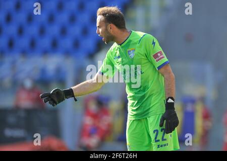 Frosinone, Italia, 02 aprile 2021. Francesco Bardi giocatore di Frosinone, durante la partita del campionato italiano Serie B tra Frosinone vs Reggiana risultato finale 0-0, partita disputata allo stadio Benito Stirpe di Frosinone. Credit: Vincenzo Izzo/Alamy Live News Foto Stock