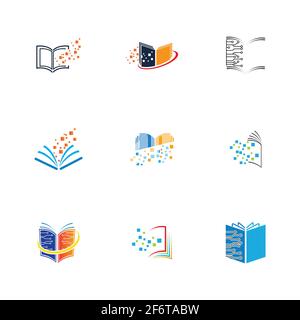 Design vettoriale con icone per la tecnologia del logo del libro digitale Illustrazione Vettoriale