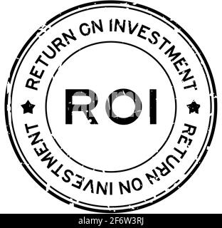 Grunge Black ROI (abbreviazione di Return on Investment) stampigliatura della guarnizione in gomma rotonda su sfondo bianco Illustrazione Vettoriale