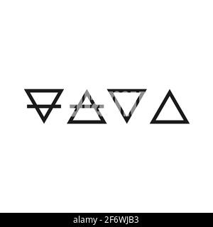 Quattro elementi. Aria, terra, fuoco e acqua su sfondo bianco. Simboli basici alchemici. Elementi della natura. Geometria sacra. Illustrazione Vettoriale