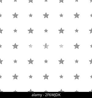 Motivo carino senza cuciture con stelle nere, punti e cerchi poco diversi su sfondo bianco. Illustrazione vettoriale. Fuochi d'artificio magici. Bright Stardust b Illustrazione Vettoriale