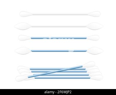 Bastoncini di cotone auricolari igiene sana per l'illustrazione vettoriale umana su sfondo bianco. Illustrazione Vettoriale