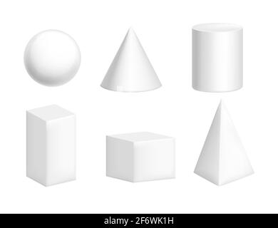 Insieme di semplici forme geometriche in un'illustrazione vettoriale di colore bianco su sfondo bianco. Illustrazione Vettoriale