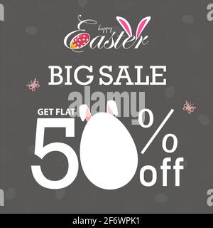 50% di sconto sulle offerte di Pasqua per i modelli di banner. Easter Big Sales offre il design del testo per gli affari, lo shopping di vacanza, la promozione e la pubblicità. Vettore illustrati Illustrazione Vettoriale