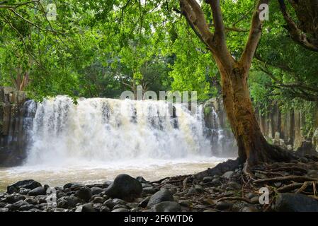 Cascate di Rochester. Grande cascata vicino città Souillac sull'isola di Mauritius. Oceano Indiano. Foto Stock