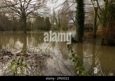 Lammas Park a Staines, Surrey, Regno Unito dopo che il Tamigi aveva rotto le sue rive e allagato il parco a Natale 2012. Foto Stock