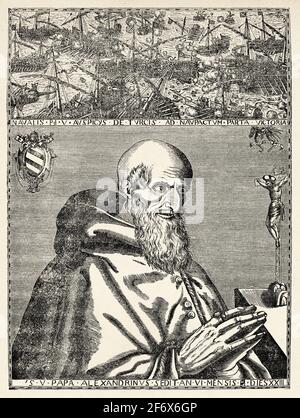 Ritratto di Papa Pio V (Bosco 1504 - Roma 1572) Antonio Michele Ghislieri. Vecchio 19 ° secolo inciso illustrazione da Gesù Cristo di Veuillot 1890 Foto Stock