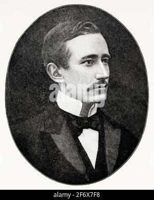 Ritratto di Guglielmo Giovanni Maria Marconi (1874-1937) i marchese di Marconi, inventore italiano ed ingegnere elettrico, noto per il suo lavoro pionieristico sulla trasmissione radio a lunga distanza, lo sviluppo della legge di Marconi, e un sistema radiotelegrafico. Inventore della radio, Premio Nobel 1909 in fisica in riconoscimento dei loro contributi allo sviluppo della telegrafia senza fili. Italia, Europa Foto Stock