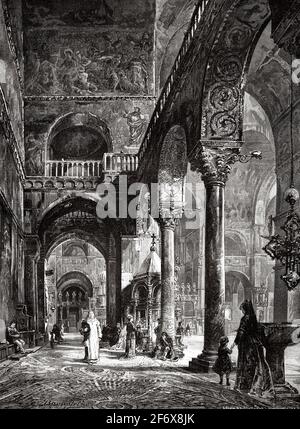 Chiesa di San Marco Venezia, Italia. Europa. Antica illustrazione del 19 ° secolo inciso da El Mundo Ilustrado 1879 Foto Stock