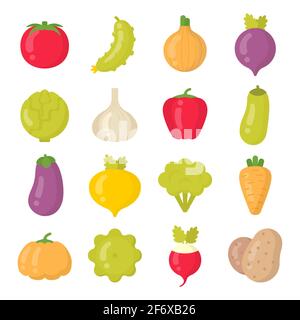 Insieme di icone vettoriali colorate isolate con verdure brillanti Illustrazione Vettoriale