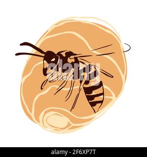 Illustrazione del nido WASP nero isolato su sfondo bianco Illustrazione Vettoriale