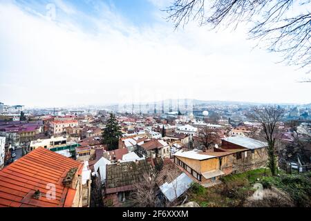 Paesaggio urbano aereo della città vecchia, Tbilisi, Kala, Georgia Foto Stock