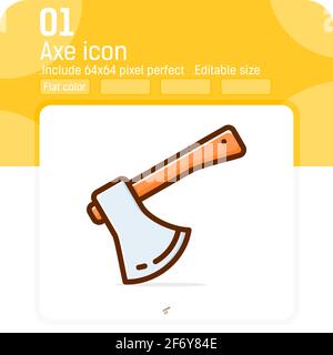 Icona utensile carpentiere AX con stile piatto di alta qualità isolato su sfondo bianco. Illustrazione icona del simbolo AX per costruzione, decorazione, riparazione Illustrazione Vettoriale
