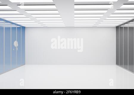 Stanza bianca vuota con luce chiara, rendering di illustrazioni 3D Foto Stock