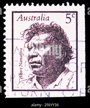 MOSCA, RUSSIA - 18 GENNAIO 2021: Francobollo stampato in Australia mostra Albert Namatjira - i(R), famosa serie australiana (1a serie), circa 1968 Foto Stock